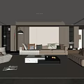 Cozy Modern Living Room Interior With Beige Sofa Striped Rug And Wooden Coffee Table