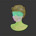 Light Blue Tactical Helmet With Purple Goggles And Circular Components On Mannequin Head Dark Background