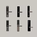 Different Smart Door Locks With Digital Keypad And Handle On White Wall 3d model