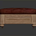 Elegant Wooden Frame Stool With Red Tufted Upholstered Cushion Classic Design