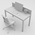 Modern White Office Desk with Computer Monitor Keyboard Mouse and Small Potted Plant