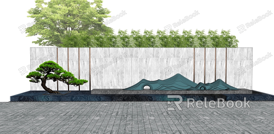 New Chinese style landscape wall rockery sketch Zen pine model