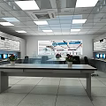 Modern Surveillance Monitoring Room Interior With Multiple Monitors Large Display Screen And Control Desk