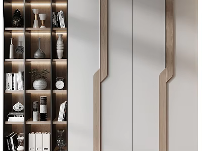 Modern Decorative Cabinet With Books Vases Clock Plant And Decorative Items 3d model