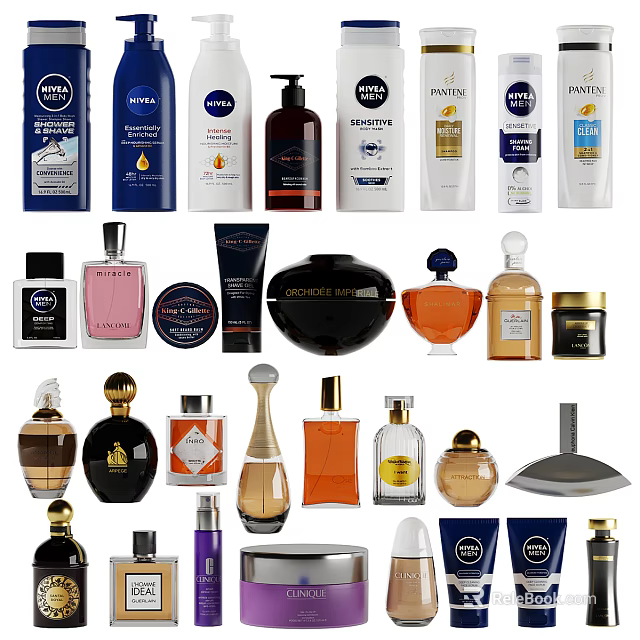 Stylish Bathroom Accessories Collection With Shower Gel Bottles Soap Dishes And Toothbrush Holders 3d model 