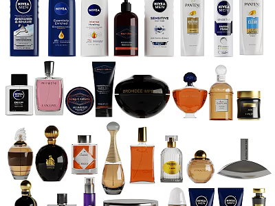 Stylish Bathroom Accessories Collection With Shower Gel Bottles Soap Dishes And Toothbrush Holders 3d model