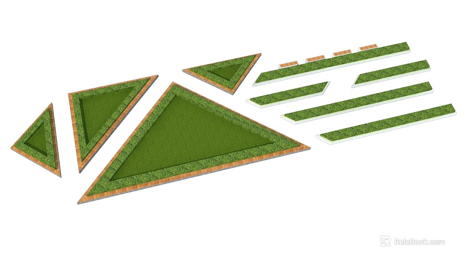 Green Triangular And Strip Shaped Road Facilities With Brown Borders 3d model