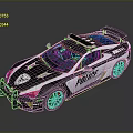 Sporty Black And White Police Car With Roof Lights Rear Spoiler And Decals