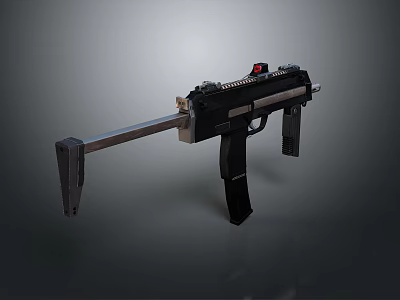 3D Submachine Gun Weapon Model With Black Silver Design And Magazine Barrel 3d model