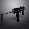 3D Submachine Gun Weapon Model With Black Silver Design And Magazine Barrel