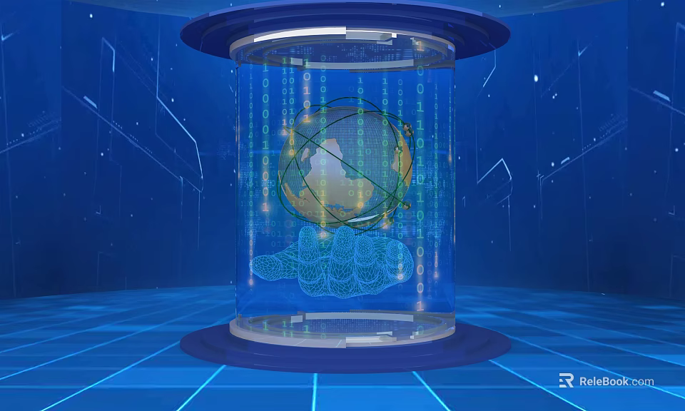 Projection Surveillance System With Transparent Cylinder Earth Graphic Data Streams And Cloud Patterns 3d model