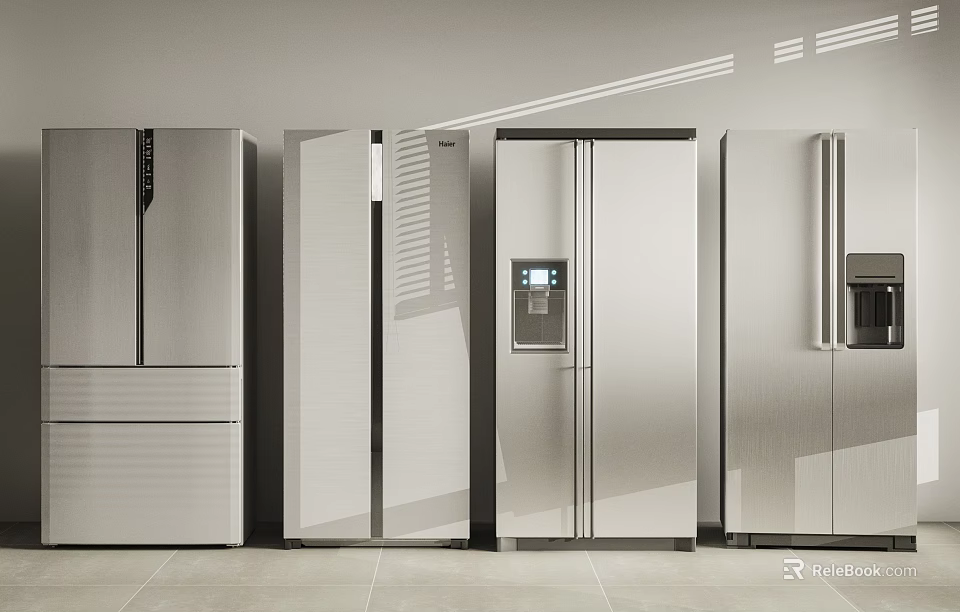 Modern Stainless Steel Refrigerators And Freezers With Different Styles On 3d model 
