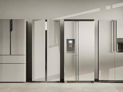 Modern Stainless Steel Refrigerators And Freezers With Different Styles On 3d model