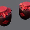 Traditional Ceramic Jars With Red Lids Petal Decorations And Red Fortune Characters