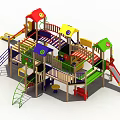 Colorful Multi Level Playground Equipment With Slides Climbing Structures And Platforms 3d model