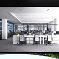 Modern Public Office Area Interior Design With Open Layout Desks And Green Plants 3d model