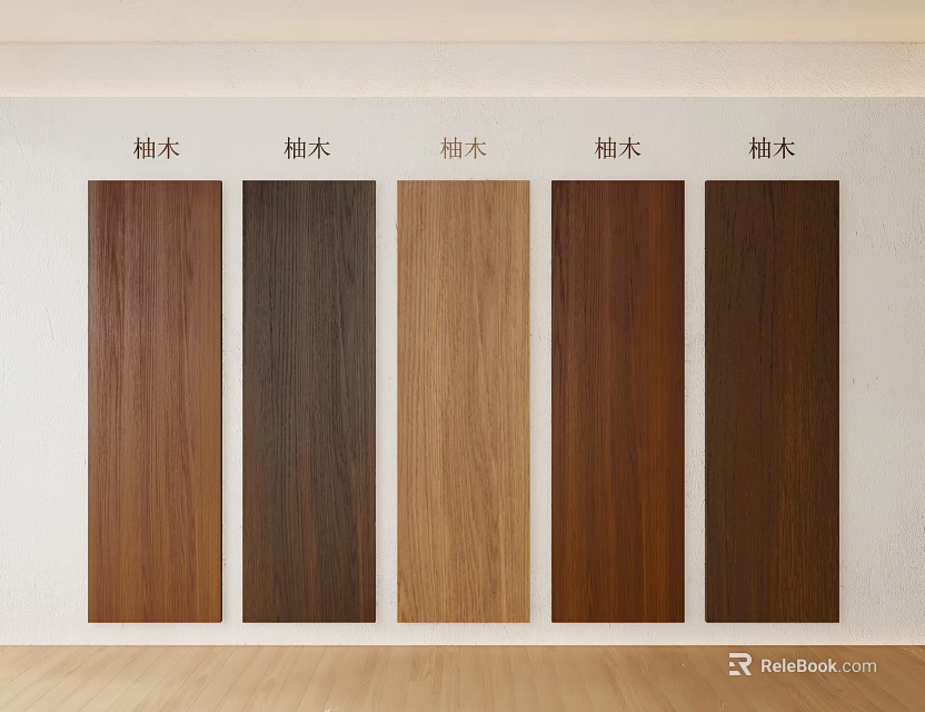 Teak Wood Wall Panels Featuring Five Different Natural Color Tones Displayed 3d model 