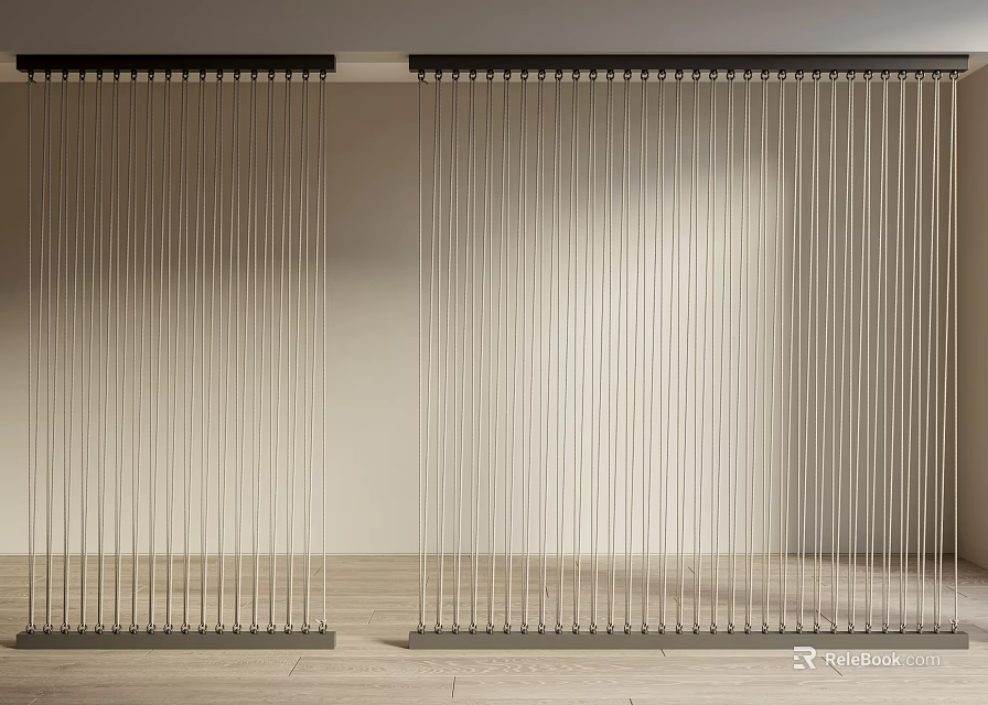 Modern Vertical Slat Room Divider In Minimalist Interior With Wooden Floor 3d model 