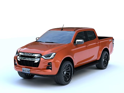 Isuzu Orange Pickup Truck with Double Cab Modern Design and Black Wheels Stylish Exterior View 3d model