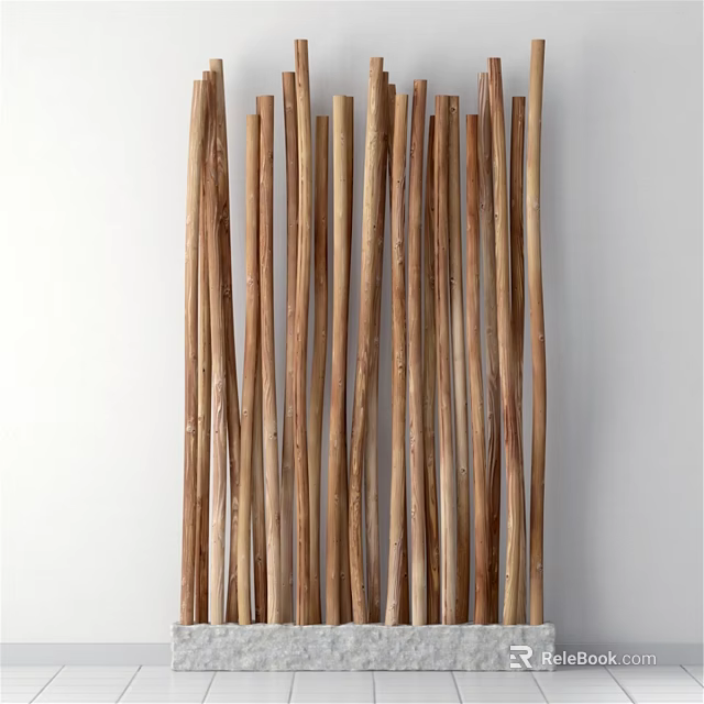 Vertical Arrangement Of Brown Wooden Sticks As Modern Wall Decor 3d model 