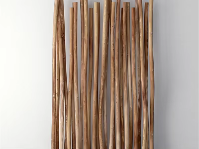 Vertical Arrangement Of Brown Wooden Sticks As Modern Wall Decor 3d model
