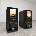 Modern Kitchen Appliances Two Black Coffee Machines With Digital Screens Cups And Marble Wall