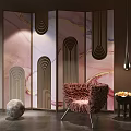 Middle Ancient Style Screen Middle Ancient Style Partition Screen Partition Sofa Plant Floor Lamp 3d model