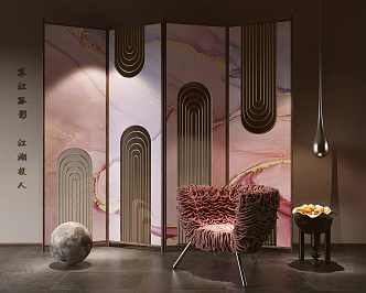 Middle Ancient Style Screen Middle Ancient Style Partition Screen Partition Sofa Plant Floor Lamp 3d model