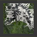 Detailed Mountainous Terrain 3D Model With Snow Covered Peaks And Green Vegetated Areas