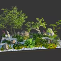 Lush Courtyard Garden Design With Trees Rocks Plants And Deer Ornament