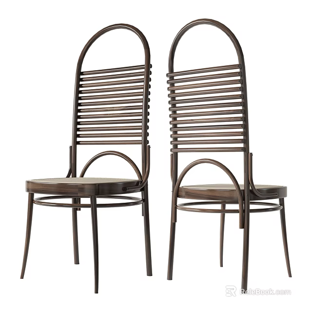 Modern Leisure Chairs With Metal Frame Curved Backrest And Wooden Seat Design 3d model 