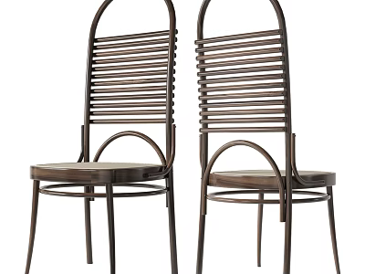 Modern Leisure Chairs With Metal Frame Curved Backrest And Wooden Seat Design 3d model