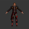 Game Movie Character Wearing Futuristic Gray And Red Armored Costume With Metallic Texture