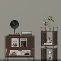 Modern Storage Shelves With Wooden Metal Frame Plant Record Player Magazines And Clock