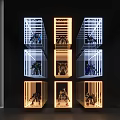 Illuminated Grid Display Cases With Models Inside And Colorful Lighting 3d model