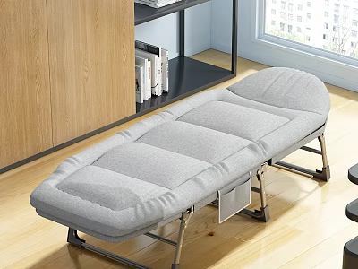 Comfortable Gray Folding Lounge Chair In Bright Room With Wooden Cabinet And Bookshelf 3d model