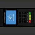 Black Payment Terminal With Blue Screen Insert Card Prompt Keypad And Contactless Payment