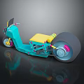 Teal Motorcycle With Yellow Seat Large Wheels And Modern Design Elements