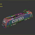Blue and Pink Cargo Electric Locomotive Train With Top Pantograph And Reflective Surface