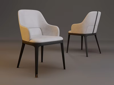 Modern Dining Chairs With Light Colored Fabric Seats And Dark Wooden Legs Design 3d model