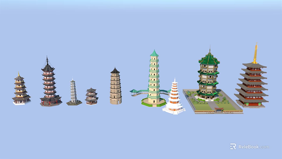 Traditional Chinese Towers Collection With Various Architectural Styles And Design Models 3d model 