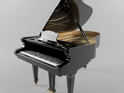 Classic Black Grand Piano With Polished Surface And Elegant Design For Musical Instruments 3d model