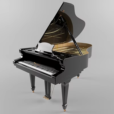Classic Black Grand Piano With Polished Surface And Elegant Design For Musical Instruments 3d model