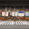 Chinese Restaurant Interior Design With Wooden Booths Neon Signs And Dining Tables