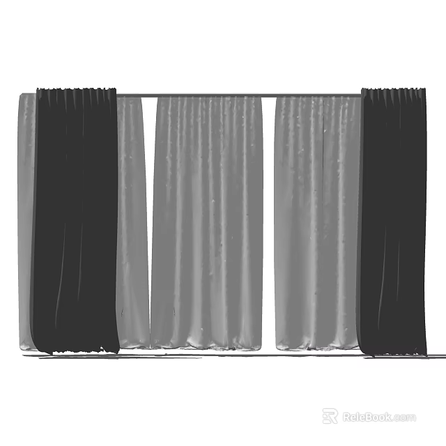 Elegant Dark and Light Colored Curtains with Various Styles for Home Decor 3d model 