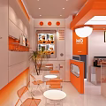 Modern Mo Coffee Shop Interior Design With Orange White Tones Counter And Lighting