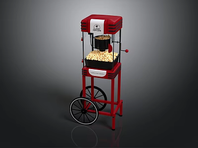 Red Popcorn Machine with Wheel Cart and Popcorn Inside Classic Design for Home Use 3d model