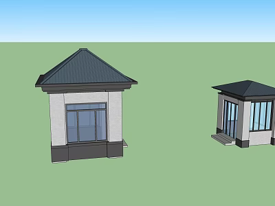 Modern Small Guard Houses With Black Roofs And White Walls Featuring Windows And Doors 3d model