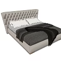 Double Bed With Gray Tufted Headboard White Pillows And Black Blanket 3d model