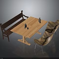 Stylish Wooden Dining Furniture Set With Table Bench And Two Chairs